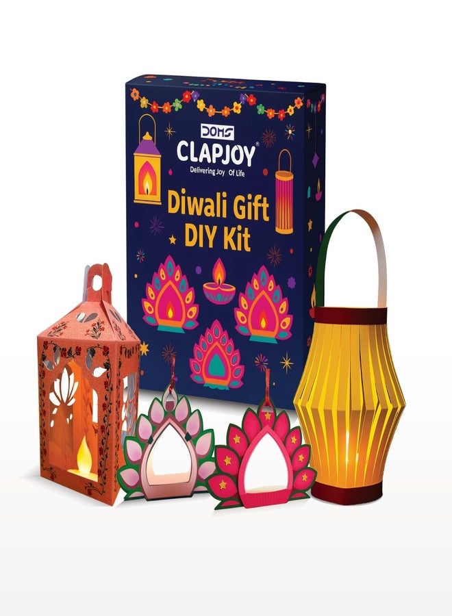 Clapjoy صندوق هدايا كلابجوي ديوالي للفنون والحرف اليدوية - 4 أنشطة ممتعة | فوانيس ورقية، مصابيح لوتس، شموع LED صغيرة، غراء وملصقات | مجموعة زينة ديوالي تعليمية للأطفال والعائلة كهدية - Image 1